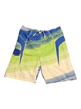 Vtg Pipeline Men's Swim Shorts Sz: L (14/16) Green Blue White Check Desc